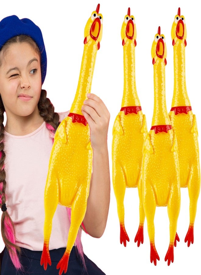 Plukeen 4 Pack 22 Inch Crazy Huge Squeeze Screaming Rubber Chicken Yellow Squawking Chicken Rubber Squeaky Chick Toy for Kids Adults Dogs Pets Prank Novelty Toy - Image 1